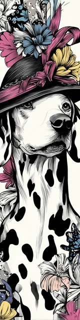 Free printable dog bookmark featuring dalmation with fancy hat